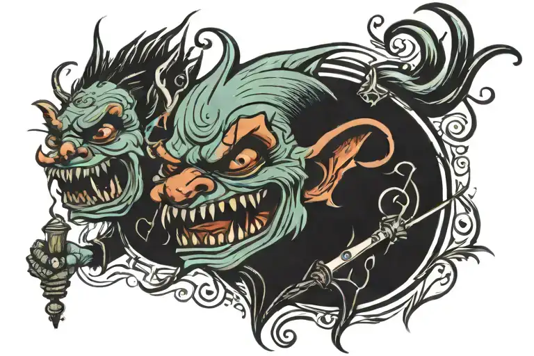 MIDEVIL MADNESS TROLLS AND DAMNSEL tattoo design idea