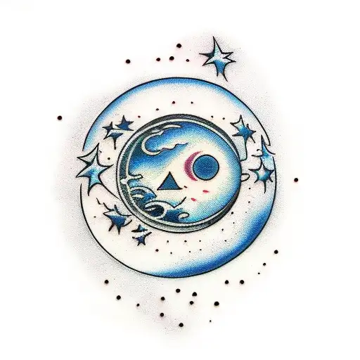 a moon surrounded by clouds tattoo design idea