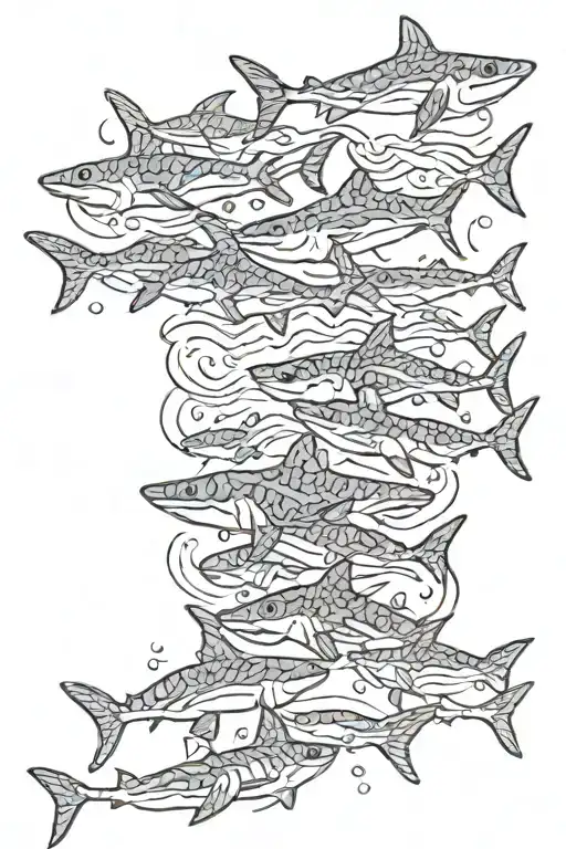little sharks swimming  with water ripples tattoo design idea