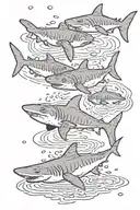 little sharks swimming  with water ripples tattoo design idea
