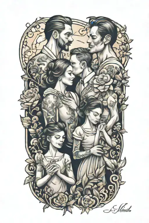 4 people father mother son daughter tattoo design idea