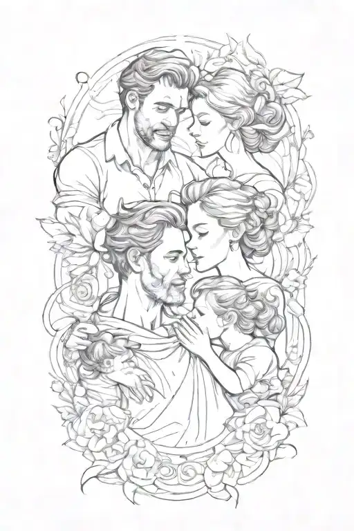4 people father mother son daughter tattoo design idea
