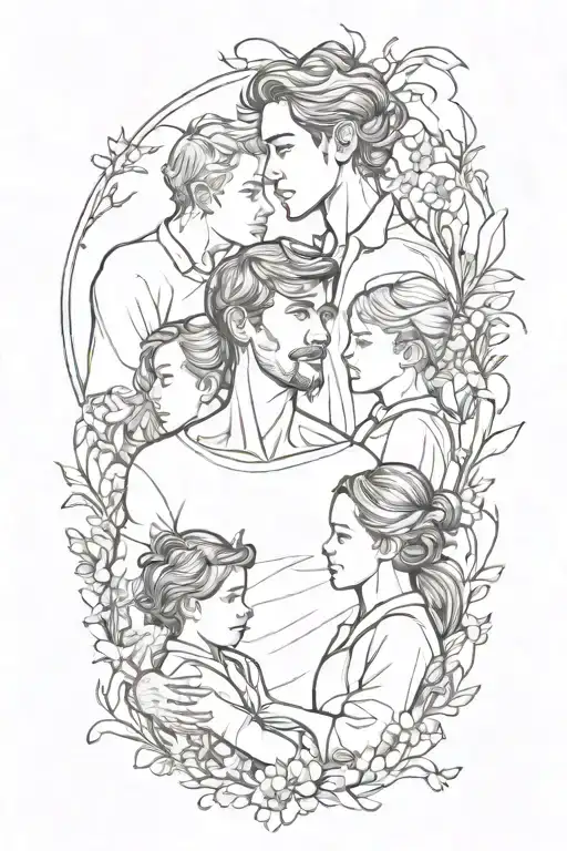 4 people father mother son daughter tattoo design idea