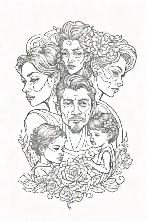 father mother son daughter tattoo design idea