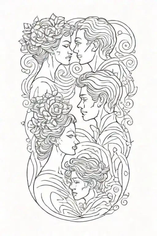 4 people father mother son daughter tattoo design idea