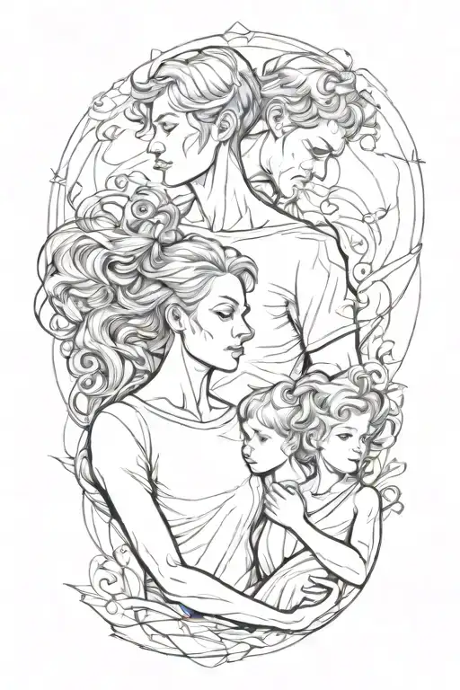 4 people father mother son daughter tattoo design idea