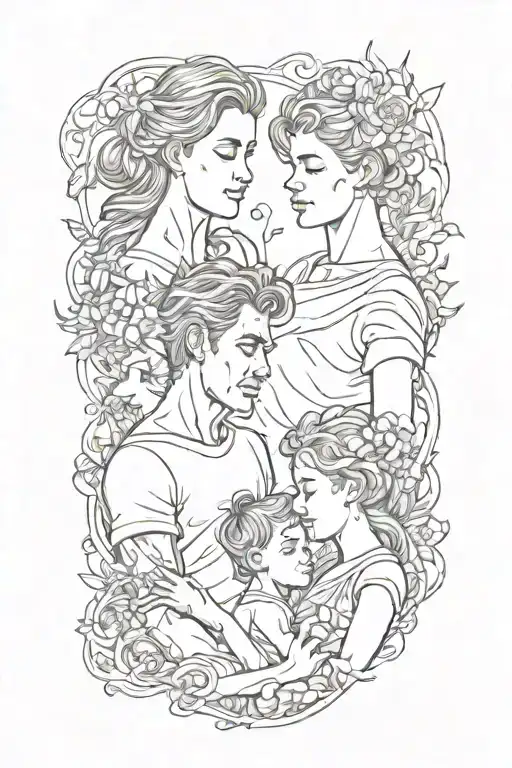 4 people father mother son daughter tattoo design idea