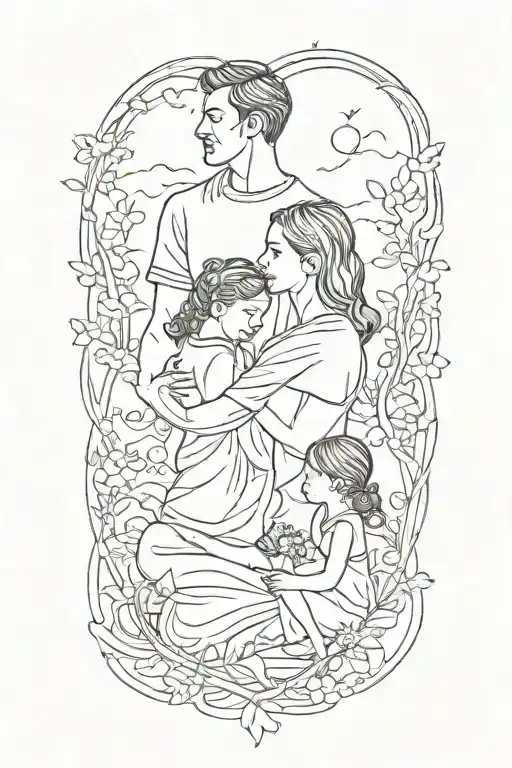4 people father mother son daughter tattoo design idea