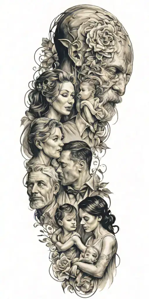 father mother son daughter tattoo design idea
