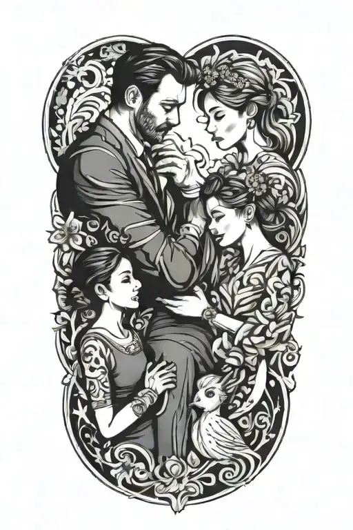 4 people father mother son daughter tattoo design idea