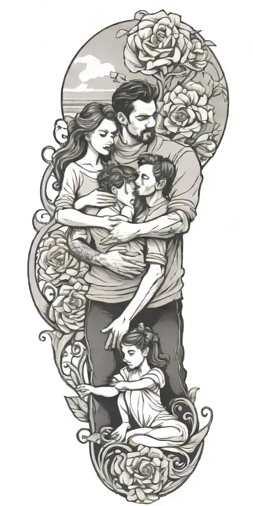 4 people father mother son daughter tattoo design idea