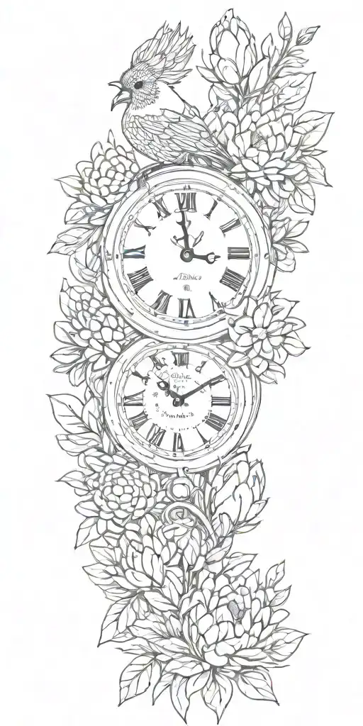 birds flowers protea clocks bible tattoo design idea