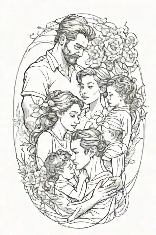4 people father mother son daughter tattoo design idea