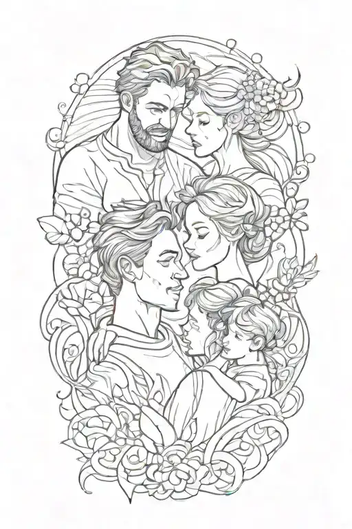 4 people father mother son daughter tattoo design idea