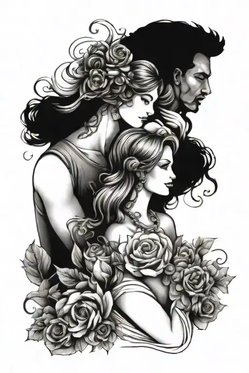Husband, wife, boy and girl  tattoo design idea