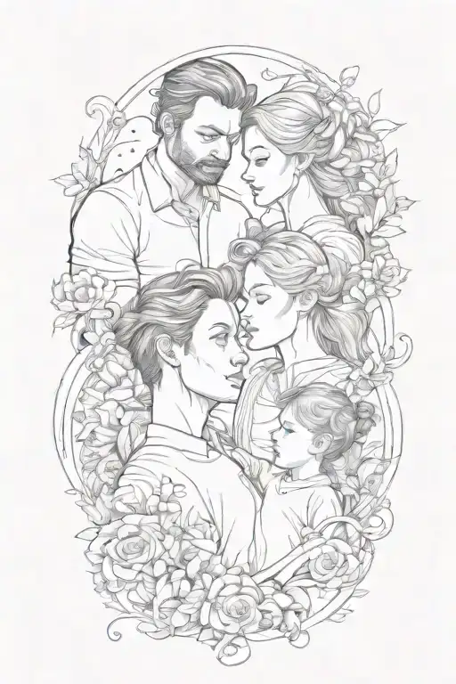 4 people father mother son daughter tattoo design idea