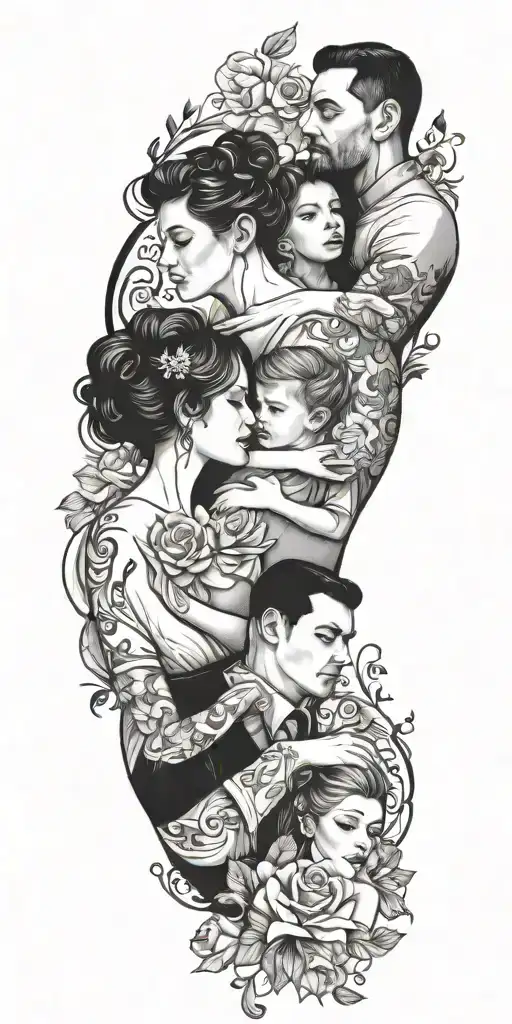 4 people father mother son daughter tattoo design idea