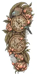 birds flowers protea clocks bible tattoo design idea