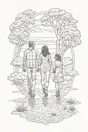 father mother son daughter shadow walking tattoo design idea
