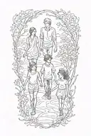 father mother son daughter shadow walking tattoo design idea