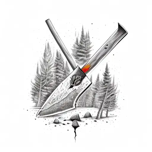 forest fire axe tattoo design idea
