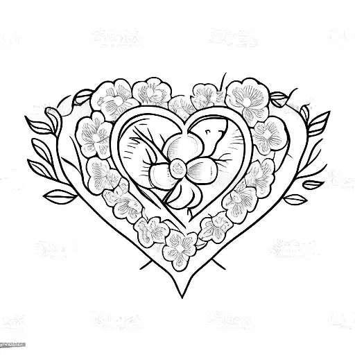 realistic heart with flowers and hands holding the heart from the bottom tattoo design idea