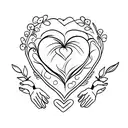 realistic heart with flowers and hands holding the heart from the bottom tattoo design idea