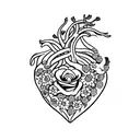 realistic heart with flowers and hands holding the heart from the bottom tattoo design idea