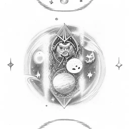 tarot cards, galaxy, stars, knee to hip tattoo design idea