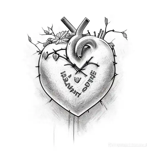 heart wrapped is flowers and barb wire saying " Daddy loves you" tattoo design idea