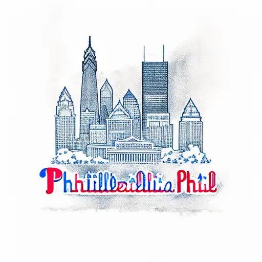 A Philadelphia skyline with the Phillies logo incorporated tattoo design idea