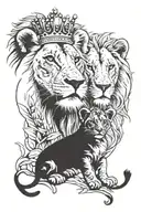 lion lioness and lion cub with crown tattoo design idea