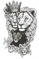 lion lioness and lion cub with crown tattoo design idea