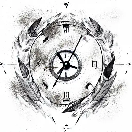 arrow with celtic style feathers with a clock in the middle  tattoo design idea