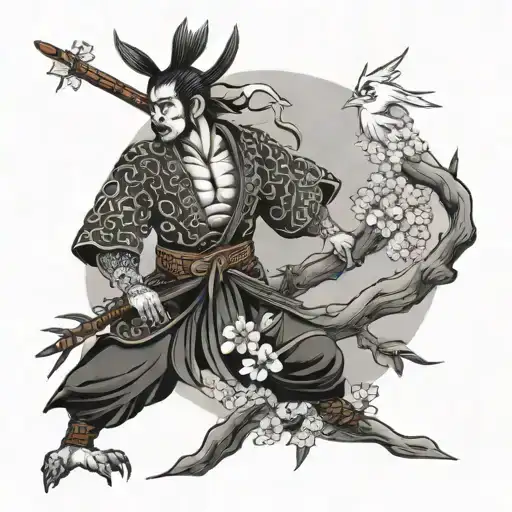Japanese warrior, crane, bamboo, bonsai tree, navy anchor chief, cherry blossom tree tattoo design idea