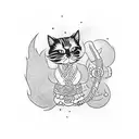 black cat. missing leg. samurai tattoo design idea