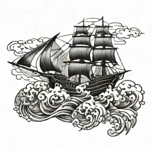 black pearl ship sailing through stormy seas tattoo design idea