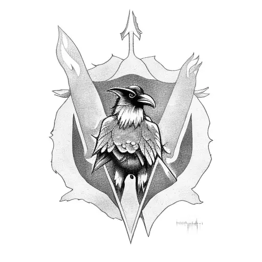 Raven holding a gothic flame lantern tattoo design idea