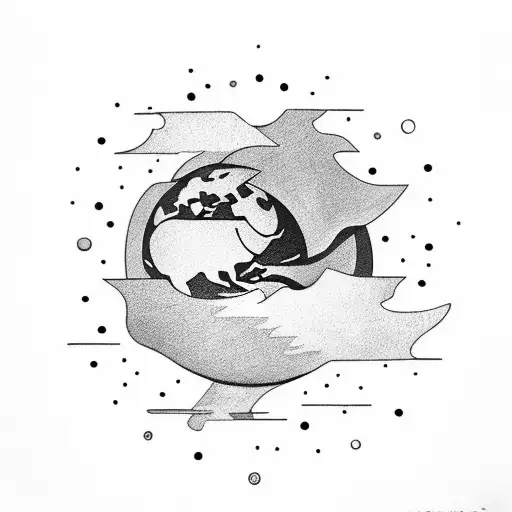 evil aline holding the earth,galaxy and planets around him tattoo design idea