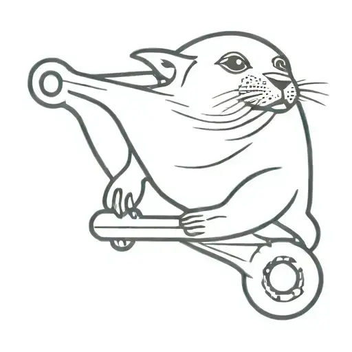 A seal holding some spanner's  tattoo design idea