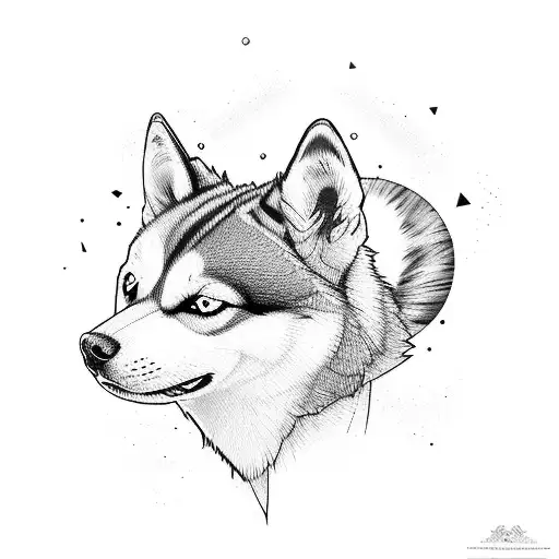 traveller with girlfriend and husky tattoo design idea
