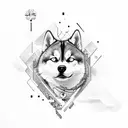 traveller with girlfriend and husky tattoo design idea