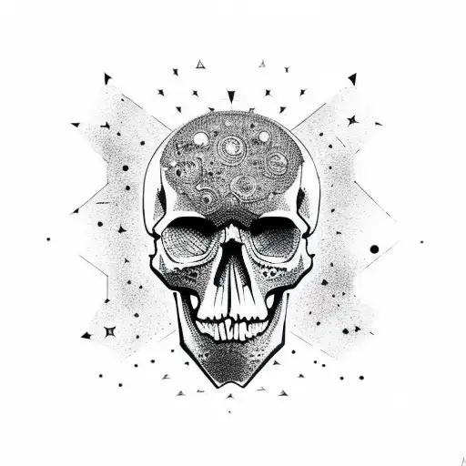     skull, cosmic elements such as stars, planets, and galaxies, very darkness tattoo design idea