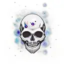     skull, cosmic elements such as stars, planets, and galaxies, very darkness tattoo design idea