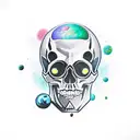     skull, cosmic elements such as stars, planets, and galaxies, very darkness tattoo design idea