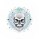     skull, cosmic elements such as stars, planets, and galaxies, very darkness tattoo design idea