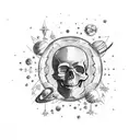     skull, cosmic elements such as stars, planets, and galaxies, very darkness tattoo design idea