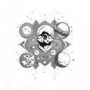     skull, cosmic elements such as stars, planets, and galaxies, very darkness tattoo design idea