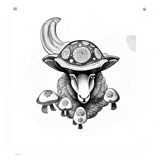 Magic mushroom sheep tattoo design idea