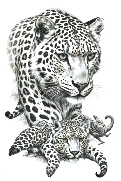 snow leopard head elephant birds flying tattoo design idea